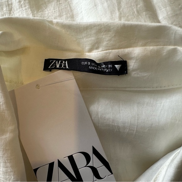 Zara oyster off white ivory shirt dress long mid knot waist bow blogger vacay S - Picture 11 of 11